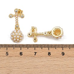 Brass Micro Pave Clear Cubic Zirconia Cross with Half Round Dangle Stud Earrings&nbsp;EJEW-L275-05G