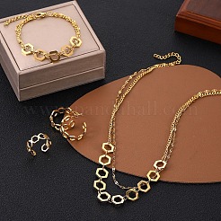 316L Surgical Stainless Steel Hexagon Link Chain Necklaces & Bracelets & Stud Earrings & Rings Sets&nbsp;FS-WGC2A1E-01
