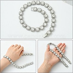 1Pc Zinc Alloy Pave Square Clear Glass Tennis Necklaces for Womem&nbsp;NJEW-SP0001-07S