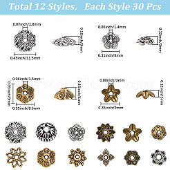 360Pcs 12 Styles Tibetan Style Alloy Bead Caps&nbsp;TIBE-SC0002-38