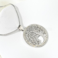 201 Stainless Steel Crystal Rhinestone Tree of Life Pendant Necklaces for Women&nbsp;NJEW-P327-03P