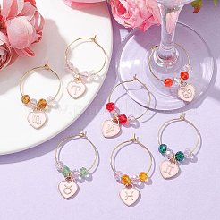 Heart with Twelve Constellations Alloy Enamel Wine Glass Charms&nbsp;AJEW-JO00227