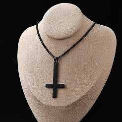 304 Stainless Steel Christian Upside Down Cross Pendant Box Chain Necklaces&nbsp;NJEW-NH0001-07EB