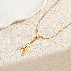 Stainless Steel Micro Pave Clear Cubic Zirconia Leaf Lariat Necklaces for Women&nbsp;OM9409