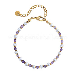 Natural Amethyst & Imitation Pearl Beaded Bracelets for Women&nbsp;UB9347