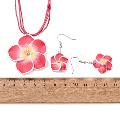 Flower Polymer Clay with Wax Cord Pendant Necklaces & Dangle Earrings Sets&nbsp;FS-WG2CAA9-05