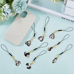 16Pcs 8 Colors Cat Shape Alloy Glass Mobile Straps&nbsp;HJEW-SC00123