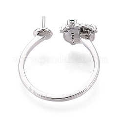 Gift Box Shape Brass Micro Pave Clear Cubic Zirconia & Glass Cuff Ring Settings&nbsp;KK-T076-44P