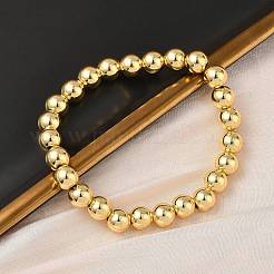 Brass Round Beaded Stretch Bracelets for Men Women&nbsp;BJEW-B148-05E-G
