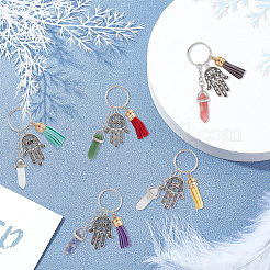 6Pcs 6 Styles Bullet Natural & Synthetic Gemstone Pendant Keychain&nbsp;KEYC-DR0001-03
