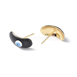 Enamel Curved Oval with Evil Eye Stud Earrings&nbsp;EJEW-G334-02G-03