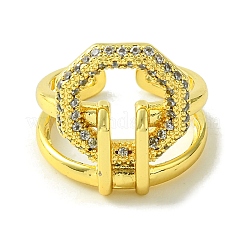 Brass Micro Pave Cubic Zirconia Open Cuff Rings&nbsp;RJEW-K256-23G