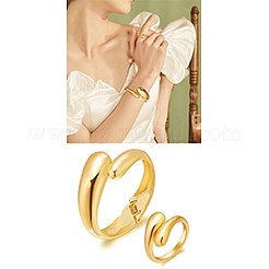 Brass Teardrop Open Cuff Rings & Open Cuff Bangles Jewelry Sets for Women&nbsp;SJEW-SZ0001-016G