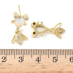 Brass Micro Pave Cubic Zirconia Fish Dangle Stud Earrings&nbsp;EJEW-K320-01G-23