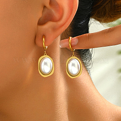 Stainless Steel Imitation Pearl Oval Hoop Earrings&nbsp;SG6004