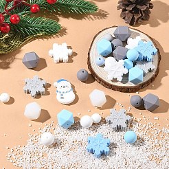 53Pcs Round & Snowflake Food Grade Eco-Friendly Silicone Beads&nbsp;SIL-YW0001-98