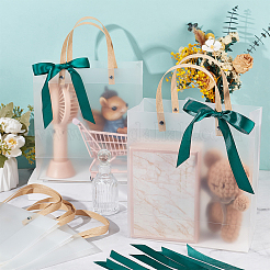 Transparent Frosted PVC Plastic Gift Tote Bags with Green Ribbon&nbsp;LS-ABAG-WH0048-68A