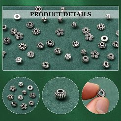 100Pcs 10 Styles Tibetan Style Alloy Spacer Beads&nbsp;TIBEB-YW0001-14AG