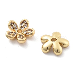 Rack Plating Flower Brass Micro Pave Clear Cubic Zirconia Bead Caps&nbsp;KK-H449-65G-04-NR