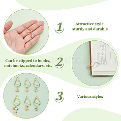12Pcs 6 Style Flower/Snowflake/Bowknot Brass Micro Cubic Zirconia Charm Bookmarks&nbsp;AJEW-AB00184