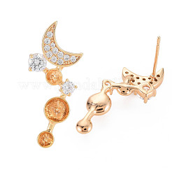Brass Micro Pave Clear Cubic Zirconia Stud Earring Findings&nbsp;KK-S364-060
