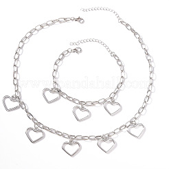 Alloy Hollow Heart Charm Bracelets & Necklaces Sets for Women&nbsp;WG7A643-01