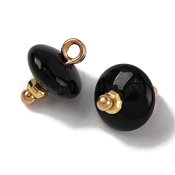 Natural Black Agate Dyed & Heated Saucer Charms with Rack Plating Golden Tone Brass Bails&nbsp;KK-B103-17A-11