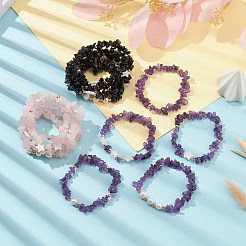 5Pcs 5 Style Natural Mixed Gemstone Chips Stretch Bracelets Set&nbsp;BJEW-JB09551