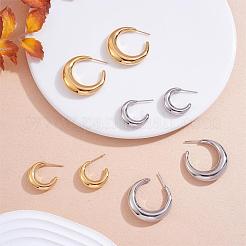Crescent Moon Chunky Stud Earrings Half Hoop Earrings Open Oval Drop Earrings Teardrop Hoop Dangle Earrings Pull Through Hoop Earrings Statement Jewelry Gift for Women&nbsp;JE1089B