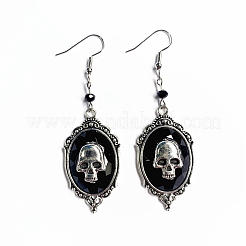 Alloy Oval with Skull Dangle Earrings&nbsp;SKUL-PW0001-112