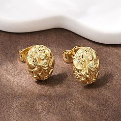 Brass Oval with Human Stud Earrings&nbsp;EJEW-F400-24A-G