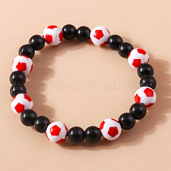 2Pcs Sport Resin Football Beaded Stretch Bracelets for Women Men&nbsp;FS-WG5AFC0-02