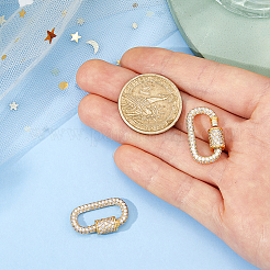 2Pcs Brass Micro Pave Clear Cubic Zirconia Screw Carabiner Lock Charms&nbsp;ZIRC-DC0001-38G