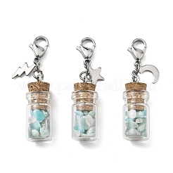 Natural Amazonite Chip inside Glass Wishing Bottle Pendant Decoration&nbsp;HJEW-JM03130-02
