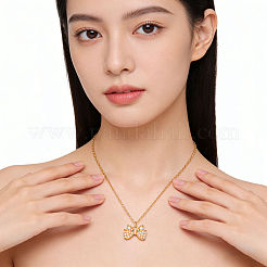 Elegant 304 Stainless Steel Bowknot Pendant Necklaces with Imitation Pearl for Women&nbsp;JI9593