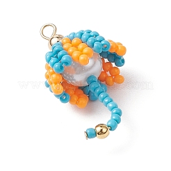 Handmade Umbrella Nylon Wired Glass Seed Beaded Pendants with Glass Pearl Round Bead and Brass Beads&nbsp;PALLOY-MZ00504-03