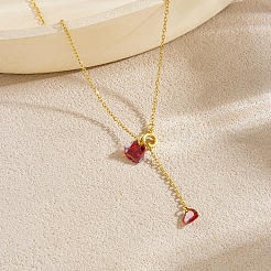 304 Stainless Steel Ruby Rhinestone Heart Lariat Necklaces&nbsp;WGB7D9D-01
