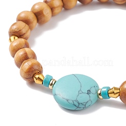 Natural Wood Stretch Bracelet with Gemstone Beads&nbsp;BJEW-JB08217