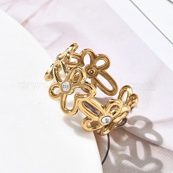 304 Stainless Steel Micro Pave Cubic Zirconia Cuff Open Rings&nbsp;SA-CBAFEB5-05G