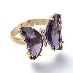Adjustable Brass Glass Finger Rings&nbsp;RJEW-P148-A01-03