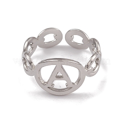 Non-Tarnish 304 Stainless Steel Initial Letter A Open Cuff Rings for Women&nbsp;RJEW-G285-56P