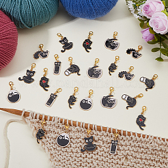 24Pcs 8 Styles Cat Alloy Enamel Pendant Locking Stitch Markers&nbsp;HJEW-HS00078