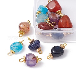 12Pcs 4 Colors Natural Agate Dyed Beads Connector Charms&nbsp;FIND-YW0003-73