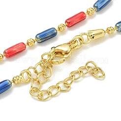 Brass Enamel Column Link Chain Necklaces&nbsp;NJEW-H039-02B-01G