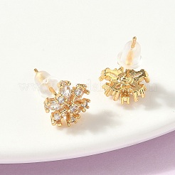 Snowflake Brass Micro Pave Cubic Zirconia Stud Earrings&nbsp;EJEW-Z152-02G-03