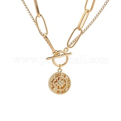 Alloy Star Compass Pendant 2-Strand Chain Necklaces with OT Clasps for Women&nbsp;WGF2DEA-01