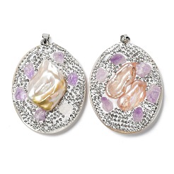 Baroque Natural Freshwater Shell Polymer Clay Rhinestone Big Pendants&nbsp;BSHE-P033-14B