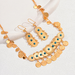 Vintage Brass & Synthetic Turquoise Coin Earrings & Necklaces Sets for Women&nbsp;SY5803