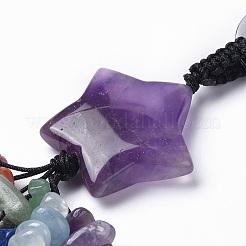 Natural Amethyst Star with Mixed Gemstone Chips Beaded Tassel Keychains&nbsp;KEYC-P012-01P-03