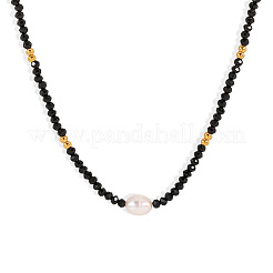 Natural Black Spinel Faceted Rondelle and Freshwater Pearl Beaded Necklaces&nbsp;AF5401